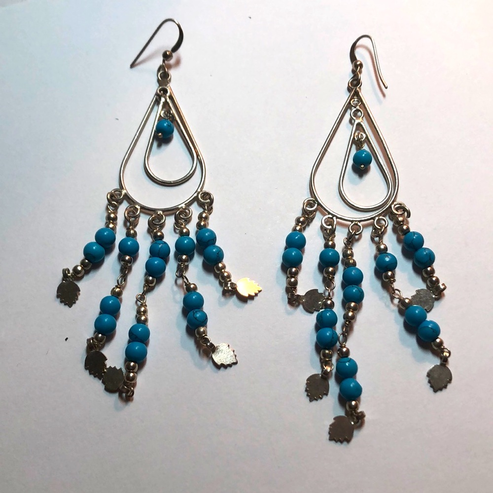 Silver & Blue Earrings - Length 3.1/2”